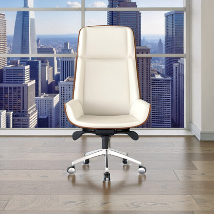 Executive office chair with wood-look details – modern white design