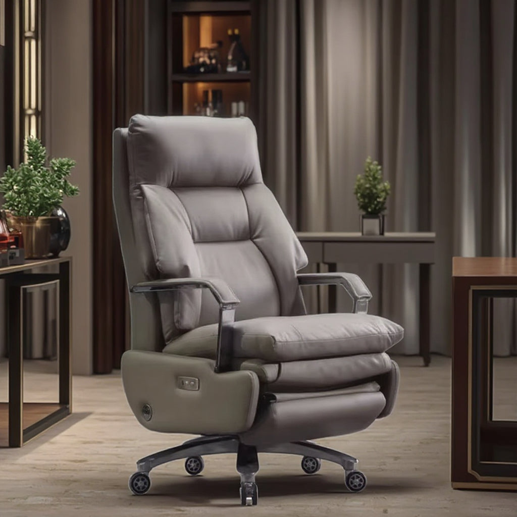 Adjustable office chair with footrest – grey design with padded seat