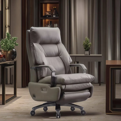 Adjustable office chair with footrest – grey design with padded seat