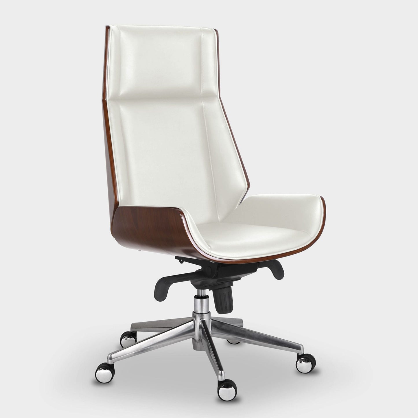 Executive office chair with wood-look details – modern white design