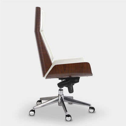 Executive office chair with wood-look details – modern white design