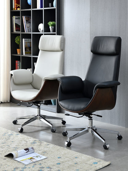 Executive office chair with leather finish – modern design in black or white