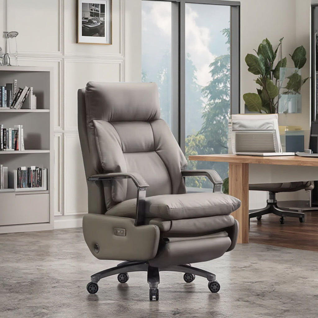 Adjustable office chair with footrest – grey design with padded seat