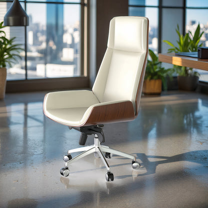 Executive office chair with wood-look details – modern white design