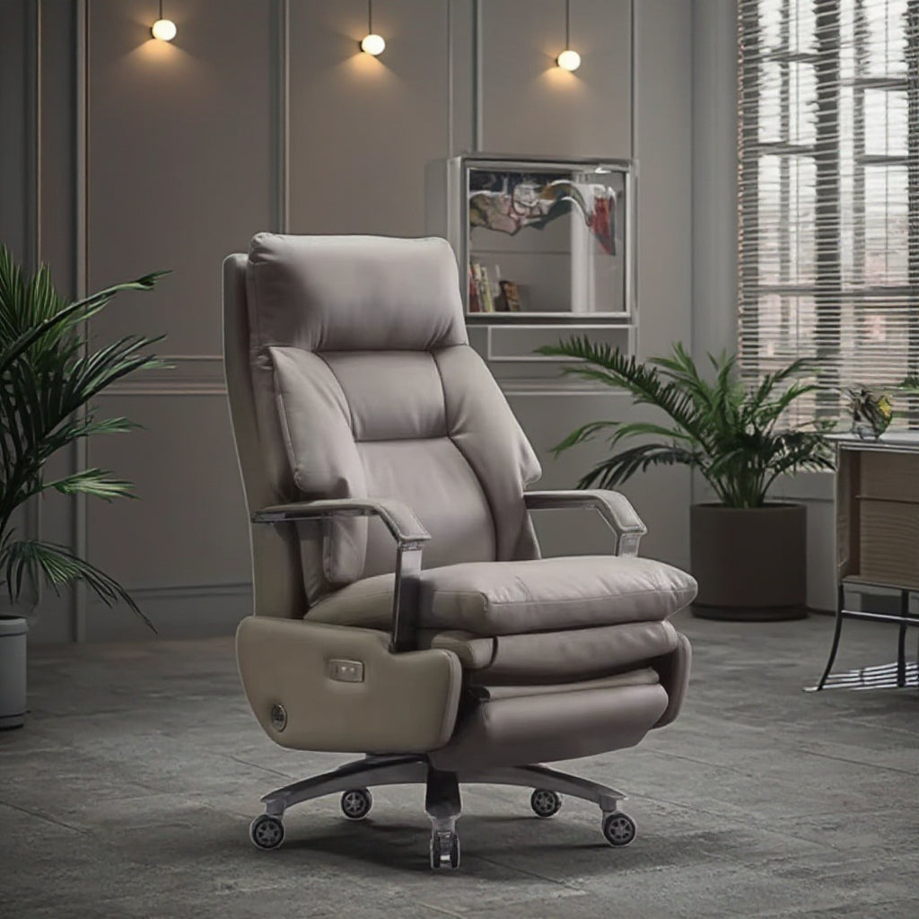 Adjustable office chair with footrest – grey design with padded seat