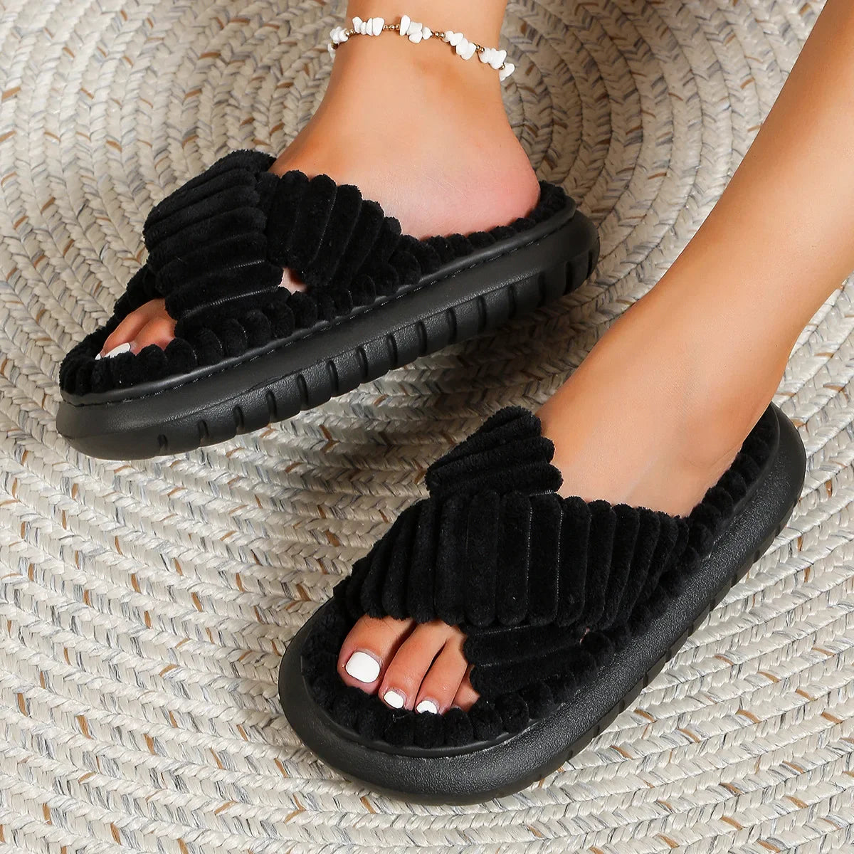 Adrian | Women’s Winter Plush Crisscross Slippers