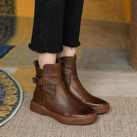 Samantha | Buckle Detail Leather Ankle Boots for Women