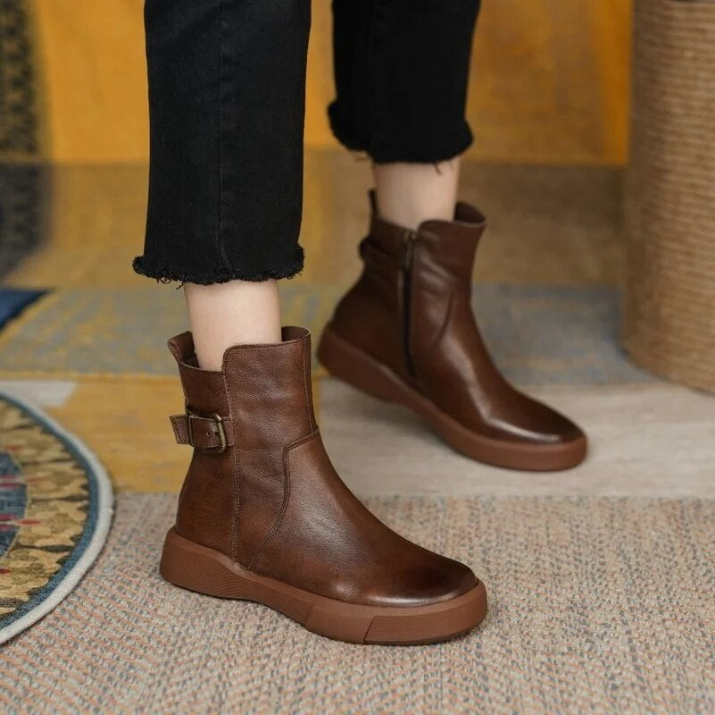 Samantha | Buckle Detail Leather Ankle Boots for Women