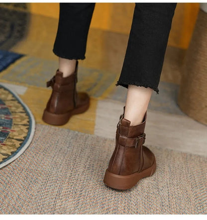 Samantha | Buckle Detail Leather Ankle Boots for Women