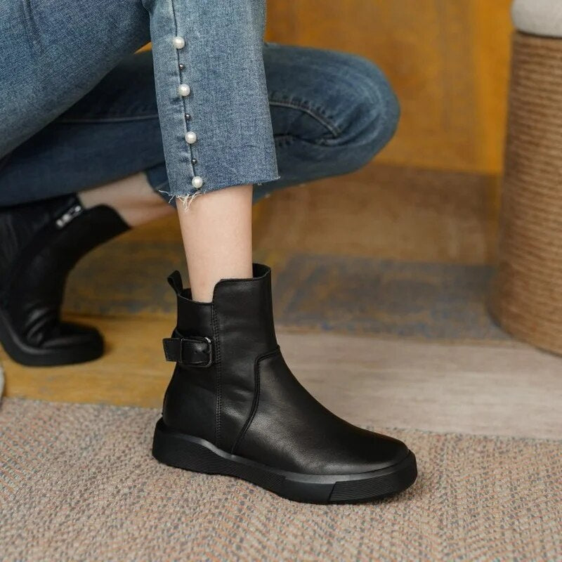 Samantha | Buckle Detail Leather Ankle Boots for Women