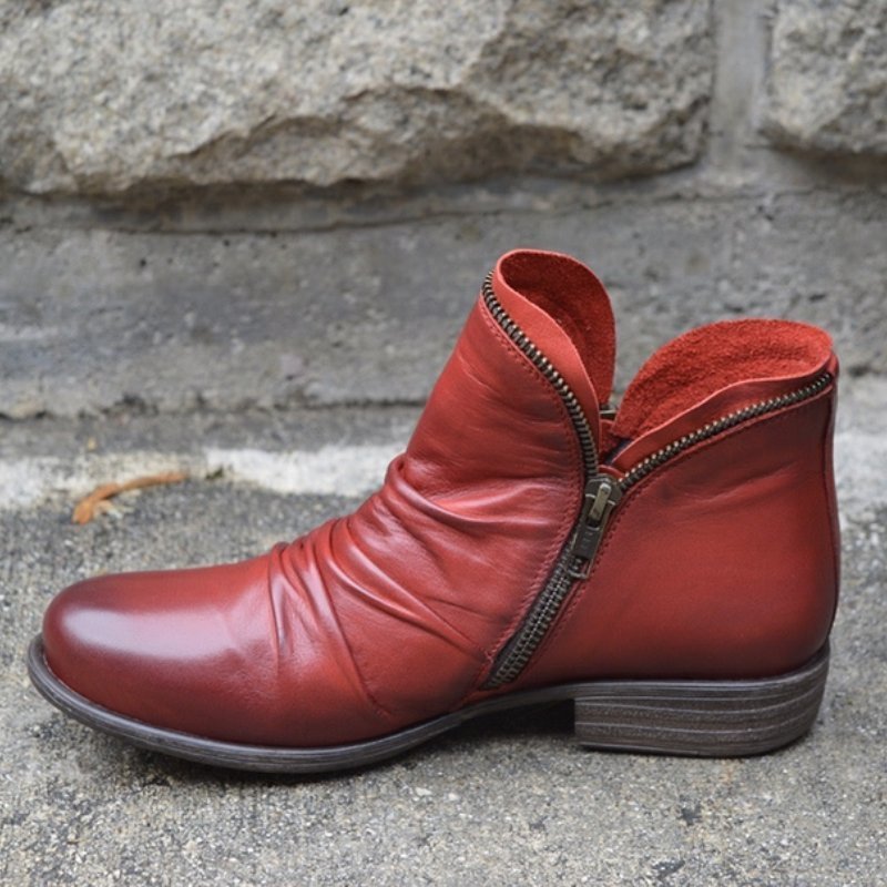 Sarah | Trendy Women’s Leather Boots with Zipper Detail