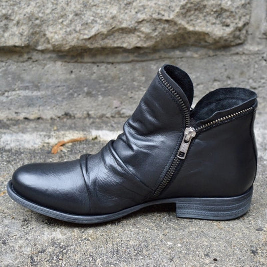 Sarah | Trendy Women’s Leather Boots with Zipper Detail