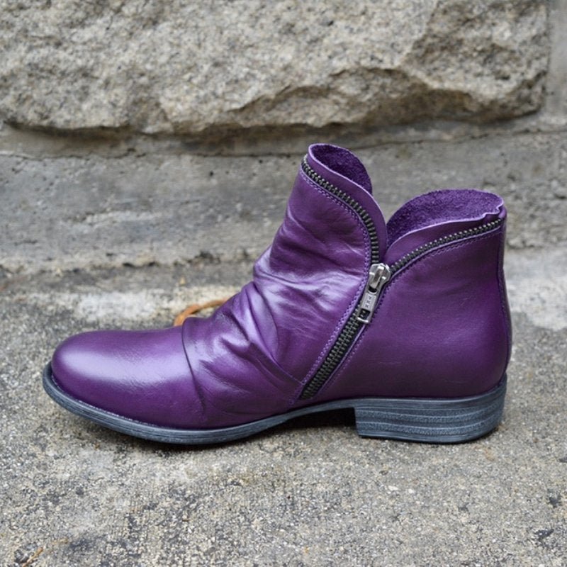 Sarah | Trendy Women’s Leather Boots with Zipper Detail